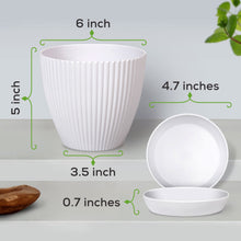 Load image into Gallery viewer, Botanica&#39;s Best Modern Plant Pots, 6 inches, Set of 6, White with Drain Holes and Saucer Tray
